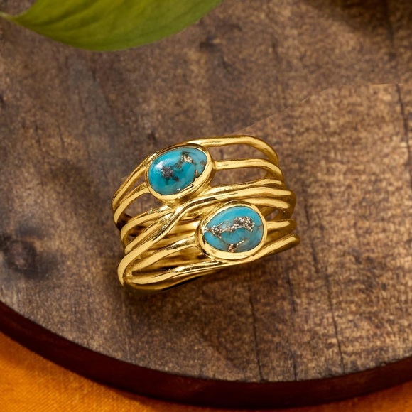 18k Precious Gemstone Emerald Sapphire Turquoise Wire Wrap Ring - Picture 7 of 16